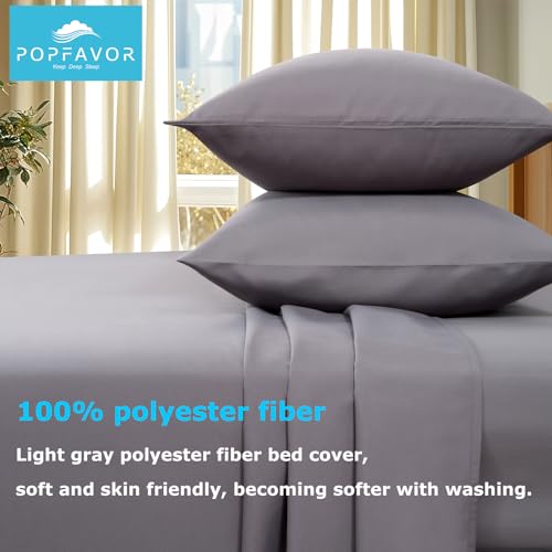 Popfavor Deep Pocket Queen Fitted Sheet - Fits Mattresses Up to 21" Thick - 4 Piece Bed Sheets - Moisture Wicking, Cooling & Soft Fitted Sheet & Pillow Cases (Grey) Popfavor