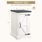 JXQTLINGMU Nightstand with Charging Station, Rectangular Farmhouse End Table with Barn Door and Adjustable Storage Shelf, 17" Deep Wood Rustic Sofa Side Table for Living Room, Bedroom, White JXQTLINGMU