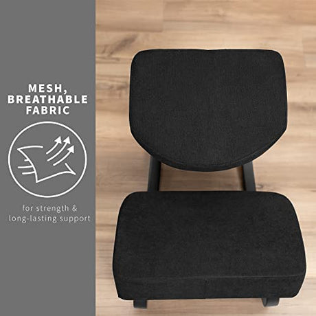 DRAGONN by VIVO Wooden Rocking Kneeling Chair, Ergonomic Rocker Stool for Home and Office, Angled Posture Seat, Black Frame, Black Cushions, DN-CH-K04RB DRAGONN