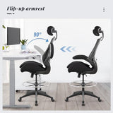 WITTLONG 400lbs Ergonomic Drafting Tall Office Chair for Adjustable Standing Desk with Flip-Up Arms, Headrest (with Footring, Black) WITTLONG