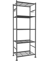 Sakugi Storage Shelves - 5-Tier Large Capacity Shelf Organizer with Hooks, Heavy-Duty Garage Shelving with Leveling Feet, Wobble-Free Rack for Bedroom, Balcony, Garage, 18.1"×12.4"×56.8", Black Sakugi