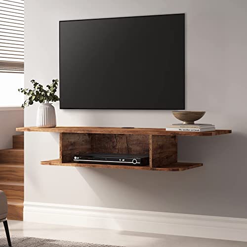 FITUEYES 2-Tier Floating TV Shelf Wall Mounted, Modern Floating Entertainment Center Media Console Under TV for Living Room, Rustic Brown - WoodArtSupply