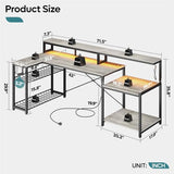 Bestier 71.5 inch Computer Desk with Power Outlets, LED Home Office Desk with Long Monitor Stand, Large Corner Desk with Storage Shelf, Cup Holder & Headset Hooks L Shaped Desk Bestier