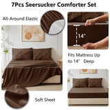 CozyLux Queen Comforter Set Brown, 7 Pieces Pintuck Bed in A Bag, Premium Brown Comforter Queen Size, Pinch Pleat Bedding Sets with Comforter, Sheets, Pillowcases & Shams CozyLux