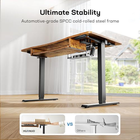 HUANUO 55" x 24" Electric Standing Desk with Large Keyboard Tray(26.7"), Adjustable Height Stand Up Desk for Home Office, 4 Memory Height Settings, 2 Headphone Hooks, Computer Workstation, Vintage HUANUO