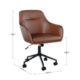 Martha Stewart Rayna Swivel Task Chair with Flared Arms for Home Office in Saddle Brown Faux Leather with Oil Rubbed Bronze Frame Martha Stewart