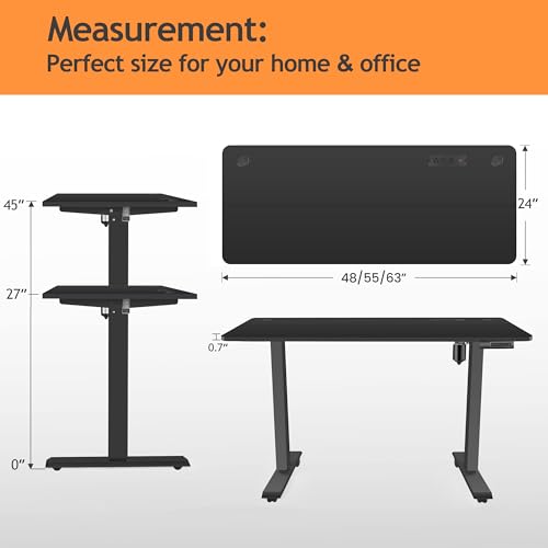 Legooin Electric Standing Desk, 55x24in Adjustable Height Computer Desk with Wheels, Sit-Stand Desk with Charging Station, 2 USB Ports, 3 Power Outlets, Spacious Workstation for Home Office(Black) Legooin