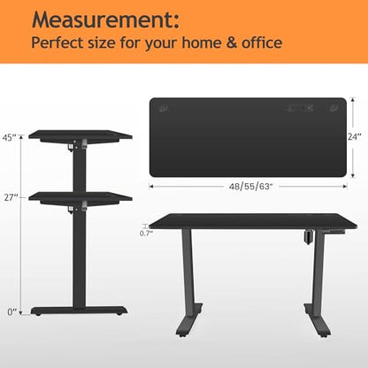 Legooin Electric Standing Desk, 55x24in Adjustable Height Computer Desk with Wheels, Sit-Stand Desk with Charging Station, 2 USB Ports, 3 Power Outlets, Spacious Workstation for Home Office(B - WoodArtSupply