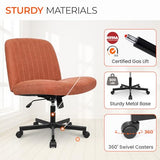 Orange Factory Criss Cross Chair Wheels Wide Cross Legged Office Desk Vanity Chair Comfy Fabric Armless Adjustable Swivel for Home Computer Task (Brown) Orange Factory