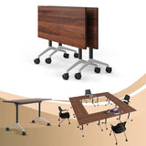SOIUDNEB Folding Conference Table, Mobile Conference Table on Wheels, Large Flip-Top Conference Room Tables, Foldable Modular Rolling Training Table for Office Classroom (2, Walnut, 47.2in) SOIUDNEB