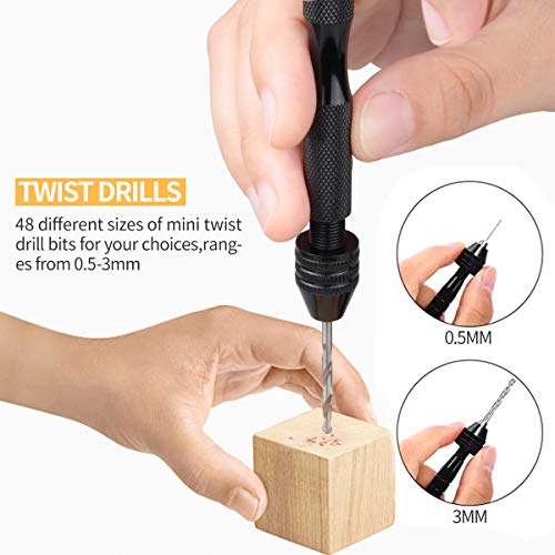 62 Pieces Pin Vises Hand Drill Bits Set Micro Twist Manual Rotary Hobby Drill Tools with Clamp for Jewelry Making, Craft Carving, DIY, Woodworking, Augenweide