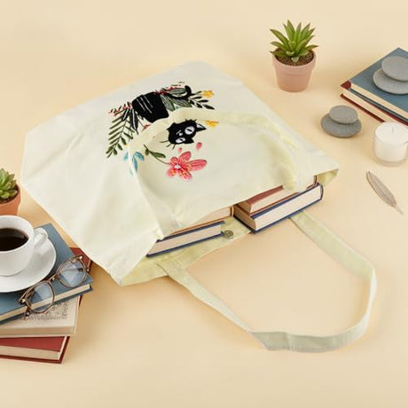 ERKOON Canvas Tote Bag Embroidery Kit for Beginners, Floral Arts Crafts Cross Stitch Kits for Adults Including Stamped Embroidery Bag with Hoops, Needle, Instruction and Color Threads (Cat) ERKOON