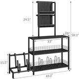 kepptory Tall Record Player Stand with LED Lights, Display Shelf Bookshelf with Guitar Stand, Floor Lamp with Shelves, Vinyl Holder and Adjustable Stand, for Living Room Bedroom(Black) kepptory