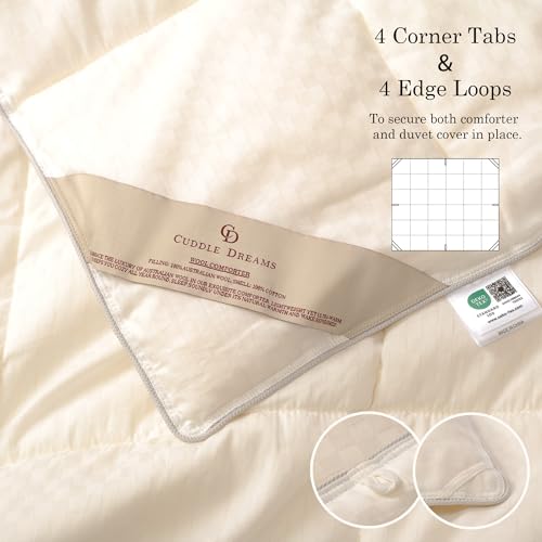 CUDDLE DREAMS Wool Comforter Duvet Insert, 100% Australian Wool Filling with Soft Noiseless Cotton Shell, Natural Warmth (Lightweight for Summer, Queen) CUDDLE DREAMS