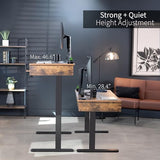VIVO Electric Height Adjustable 55 x 24 inch Memory Stand Up Desk with Rear-Set Legs, Rustic Vintage Brown Table Top with Built-in Drawers and Keyboard Tray, Black Frame, DESK-KIT-RB5MN VIVO
