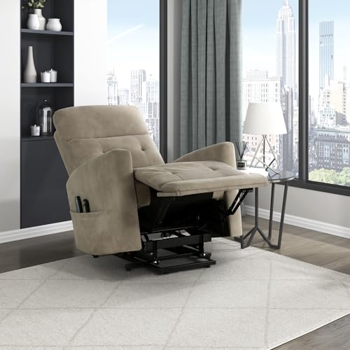 Lexicon Power Lift Recliner with Heat and Massage for Adults Elderly Ergonomic, Textured Microfiber Tufted Lounge Chair Classic Single Sofa Recliner with Side Pockets, Home Theater Seating, Brown Lexicon