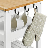 Yaheetech Kitchen Island Cart on Wheels with Bamboo Countertop, Rolling Serving Utility Trolley Cart with 3 Drawers, 3 Removable Shelves & Lockable Casters, Storage Cabinet for Dining Room, Bar, White Yaheetech