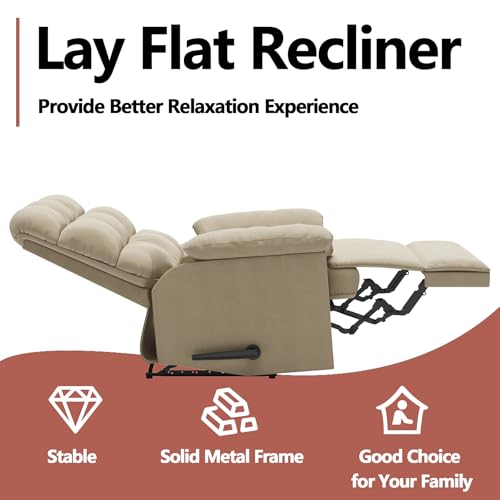Relaxing Lazy Boy Recliner Chair for Adults,Small Recliners for Small Spaces,Manual Recliner Chair for Bedroom,Relaxing Reclining Chair with Backrest & Footrest for Living Room,Overstuffed (Khaki)