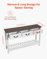 VEVOR 47 in Console Table, Farmhouse Desk Behind The Couch with Drawers and Bottom Storage Shelf, Wooden Rectangle Entrance Narrow Sofa Table for Hallway, Bedroom, Living Room, Foyer, Brown + White VEVOR