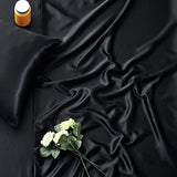 Manyshofu 6Pcs Black Satin Duvet Cover Set Queen Size with Satin Fitted Sheet - Not Comforter, Silky Comforter Cover Set Queen Duvet Covers and Sheets (4 Pillowcases, 1 Duvet Covers, 1 Fitted Sheet) Manyshofu