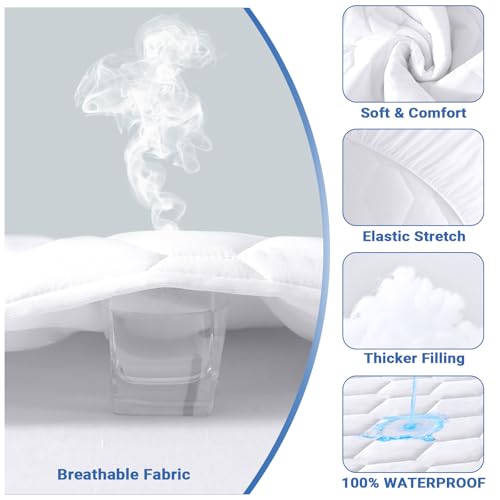 MUXHOMO Full Size Mattress Protector, 100% Waterproof Quilted Full Mattress Cover, Noiseless Soft & Cooling Mattress Pad, Deep Pocket 6"-21", White MUXHOMO