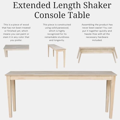International Concepts Shaker Console Table, 72-Inch Long, Solid Parawood, Unfinished IC INTERNATIONAL CONCEPTS