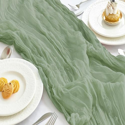 IVAPUPU 2 Pcs Cheesecloth Christmas Table Runner - 10ft Sage Green Boho Gauze Cheese Cloth Table Runners for Baby Shower Decoration Wedding Party Summer Garden Farmhouse
