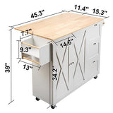 VEVOR Kitchen Island Cart with Solid Wood Top, 45.3" Width Mobile Carts with Storage Cabinet, Rolling Table with Spice Rack, Towel Rack, Drop Leaf and Drawer, Portable Islands on Wheels, White VEVOR