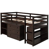 Bellemave Espresso Low Loft Bed Frame with Storage & Rolling Desk for Kids and Teens Bellemave