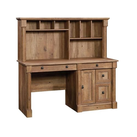 Sauder Palladia Desk with Hutch, L: 59.49" x W: 23.54" x H: 56.5", Vintage Oak Finish Sauder