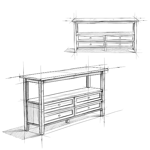 SIMPLIHOME Warm Shaker SOLID WOOD 60 inch Wide Wide Console Sofa Entryway Table in Light Golden Brown with Storage, 4 Drawers and 1 Shelf, for the Living Room, Entryway and Bedroom SIMPLIHOME
