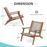 Verano Garden Set of 2 Patio Lounge Chair, Modern Acacia Wood Accent Armchair with Handwoven Rope for Patio,Living Room, Bedroom, Balcony (Beige)