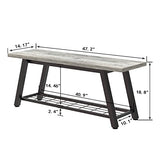 Oastreeful Grey Storage Bench Industrial Rustic Wooden and Metal Entryway Shoe Boots Storage Rack Long Bench Seat for Hallway Bedroom Rustic Farmhouse Style Oastreeful