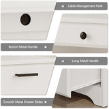 MaverickFurni Executive Desk with Hutch, 58 Inch White Computer Desk with 5 Drawers, Home Office Desk with Storage, Rustic Desk with Adjustable Shelves and Storage Cabinet for Bedroom MaverickFurni