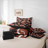 Erosebridal Football 7 Piece Bedding Set Twin Rugby Comforter Set with Sheets Ball Games Gaming Sports Kids Boys Men Girls Bed in A Bag Competition Black Brown Bed Sets Erosebridal