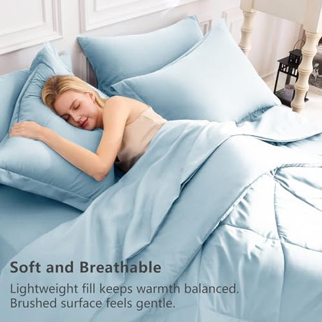 CozyLux King Size Comforter Set Light Blue - 7 Pieces Bed in a Bag King, Luxury Soft Bed Set for All Seasons, Bedding Set with Down Alternative Comforter, Sheets, Pillowcases & Shams CozyLux