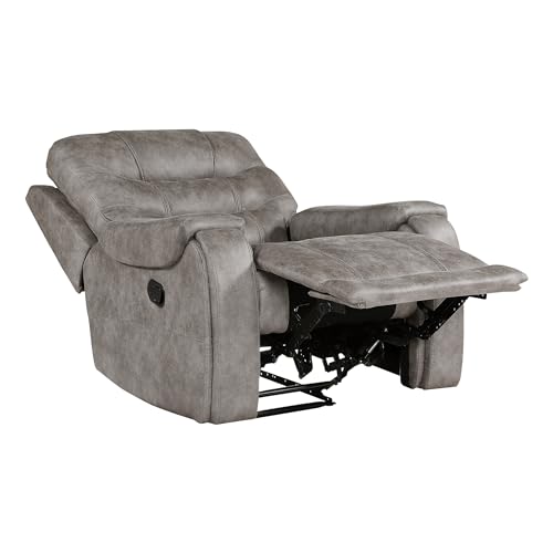 Lexicon Manual Recliner Chair, Home Theater Seating Recliner Armchair, Polished Microfiber Wall Hugger Manual Reclining Sofa Chair for Living Room/Office/Apartment, Grayish Brown