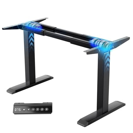 ZTTEN Dual Motor Electric Standing Desk Frame - 300 lbs Heavy Duty, 3 Memory Height Presets - Sit Stand Desk Frame, Computer Height Adjustable Desk Legs & Base for 43.3"–63" Desktop, Black Frame Only ZTTEN
