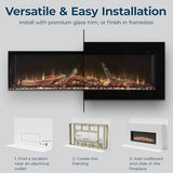 Ambe Linear 50" Electric Fireplace | Hidden Vent Design | Large & Deep Log Display | Recessed or Built-in | 5 Customizable Fuel Beds | Fireplace Insert 750W/1500W Heater | Trim or Frameless Ambe
