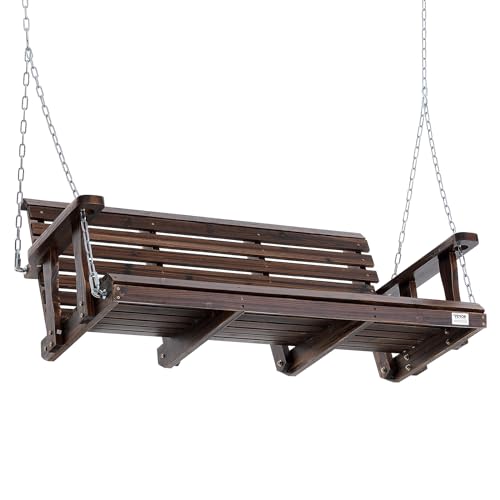 VEVOR Wooden Porch Swing 4.5 ft, Patio bench swing for Courtyard & Garden, Upgraded 880 lbs Strong Load Capacity, Heavy Duty Swing Chair Bench with Hanging Chains for Outdoors, Carbonized Brown VEVOR
