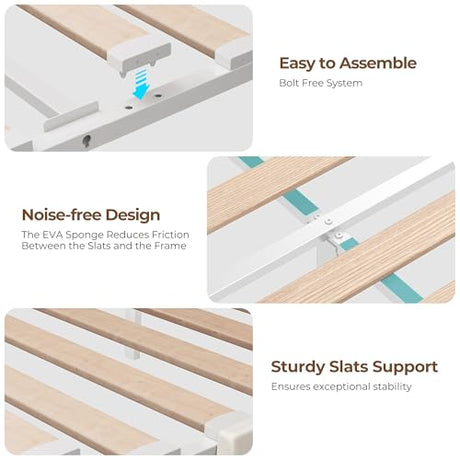Seventable Full Size Bed Frame with 4 Storage Drawers & Charging Station, Upholstered Platform Bed with Storage Headboard and LED Light, No Box Spring Needed, Noise Free, Easy Assembly, Cream White Seventable