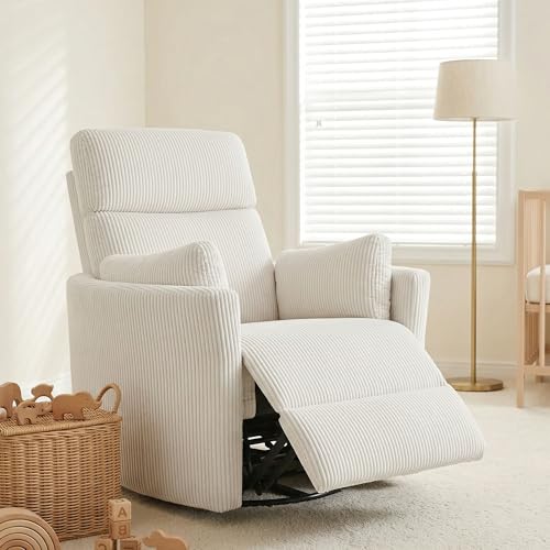GNMLP2020 Power Rocking Chair Nursery, Oversized Rocker Recliner for Adults, Wide Swivel Rocker Recliner with USB, 2 Pillows, Electric Barrel Armchair Single Sofa for Living Room Bedroom, Beige