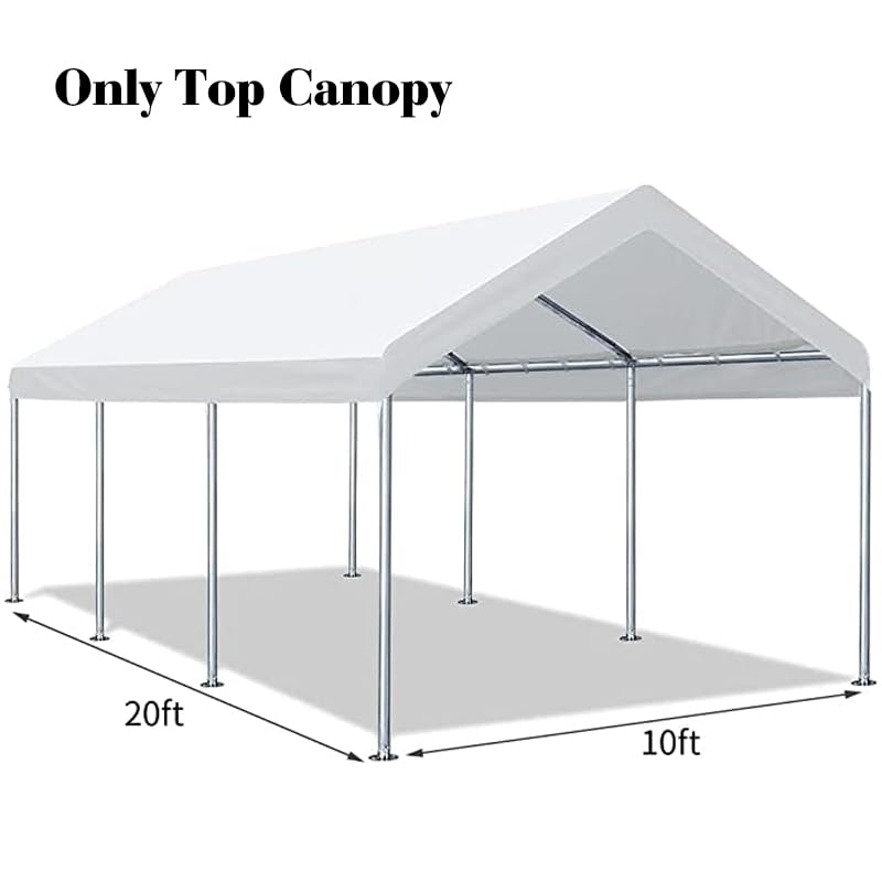 10'x20' Carport Replacement Top Canopy Cover for Car Garage Shelter Tent Party Tent with Ball Bungees White (Only Top Cover, Frame is not Included)