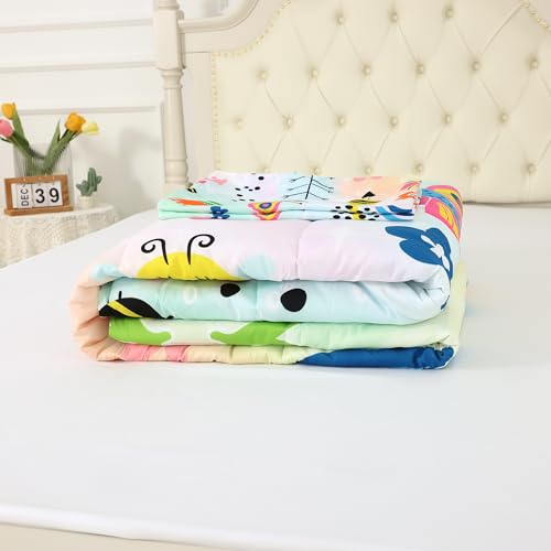 FUYEUN Rainbow Comforter Sets Twin Size Cartoon Floral Frogs Bedding Set for Girls Kids Children Boys Butterfly Flowers Bees Insects Cute Kawaii Quilt 1 Comforter + 1 Pillow Case FUYEUN