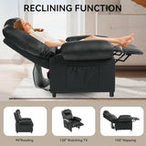 KCREAM Faux Leather Recliner Chair with Massage and Heat, Mid Century Overstuffed Manual Reclining Chair, Massaging Push Back Recliner Chair Single Sofa for Living Room, Black