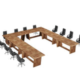 Tribesigns 14-16 People Conference Table, 12 FT Large Rectangular Meeting Seminar Table, Modern Solid Executive Office Business Furniture Boardroom Desk for Office (Set of 4, Light Brown) Tribesigns