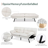 Opoiar 71" L Covertible Futon Sofa Bed,Faux Leather Futon Couch, Memory Foam Modern Loveseat Sleeper, Small Splitback Sofa Couches for Living Room,RV,Home Office,Apartment,White Opoiar