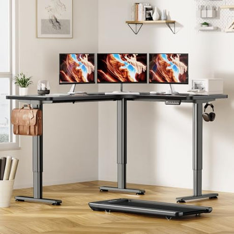 Flycity Electric L Shaped Standing Desk Adjustable Height, 63" x 55" Corner Stand Up Desk, Dual Motor Sit Stand Desk Computer Desk, Home Office Desk with 3 Memory Preset & Child Lock, Black Flycity