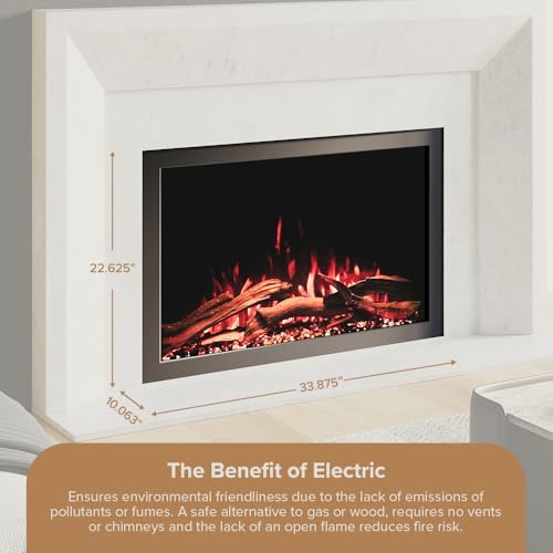 Modern Ember Highmark Traditional 33 Inch Built-in Smart Electric Fireplace Insert | Alexa/WiFi Enabled - Remote Included | Electric Firebox Heater with Multi-Color Flames | 1500W Modern Ember