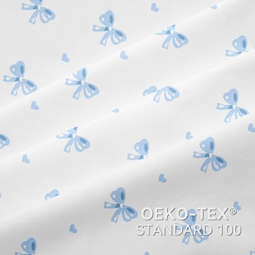 Sedefen Bow Duvet Cover Twin Size Blue Striped on White Bedding Set 2 Pieces Cute Heart Printed Stripe Reversible Princess Style Soft Breathable Microfiber Duvet Cover Set with Zipper Closure Sedefen